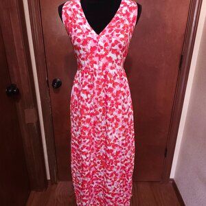 Joules Anastasia Sleeveless Floral Tie Waist Maxi Dress in Pink Petals Sz 10
